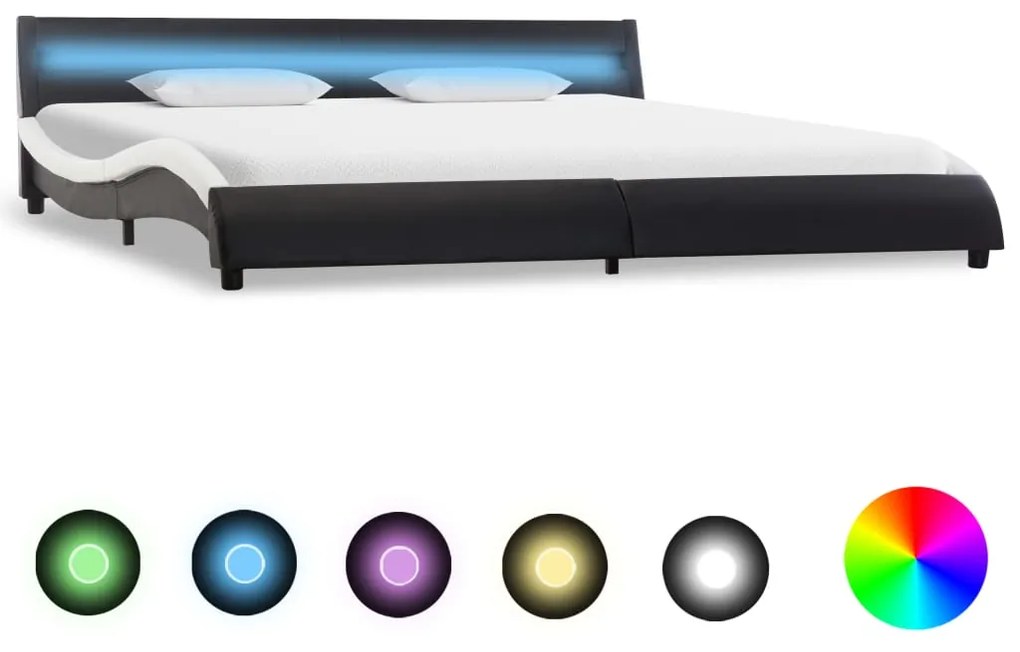 vidaXL Estrutura cama c/ LEDs 180x200cm couro artificial preto/branco