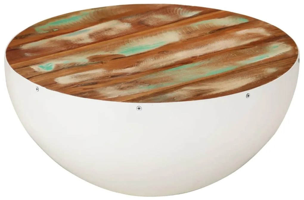 Mesa de centro forma de taça Ø50x24cm madeira recuperada branco