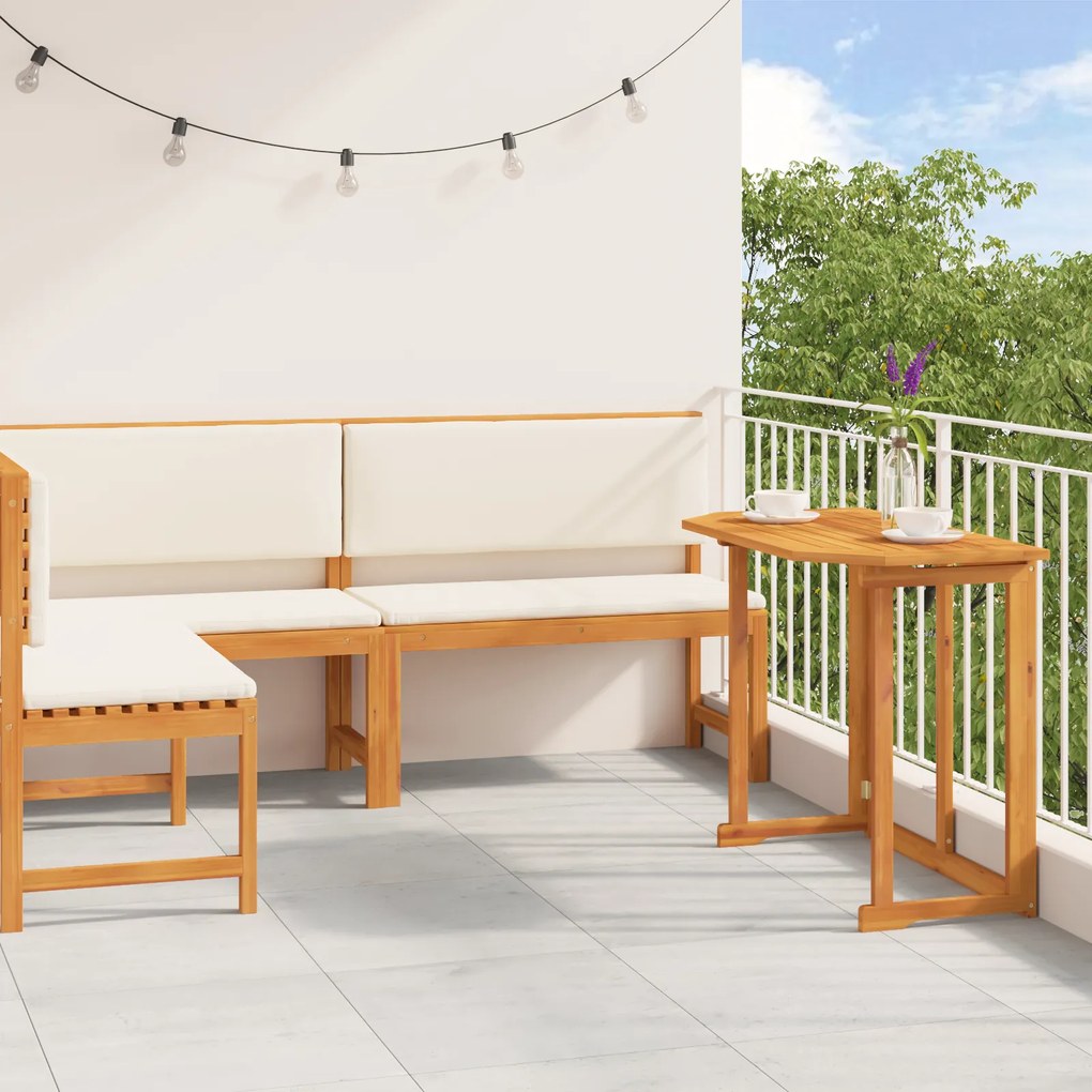 Conjunto de bistrô para o jardim com 3 peças e almofadas de madeira de acácia