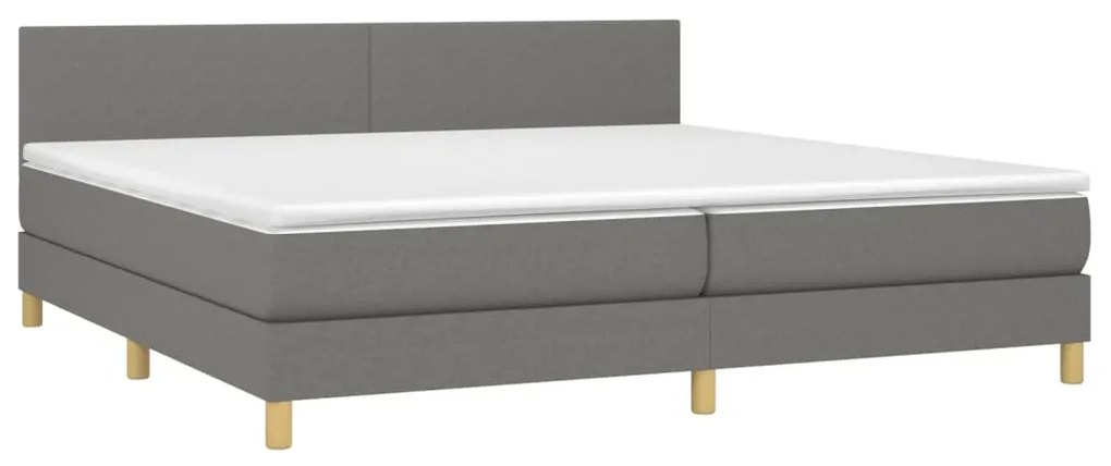 Cama box spring c/ colchão e LED 200x200 cm tecido cinza-escuro