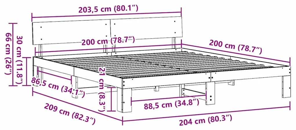Estrutura de Cama com Cabeceira Branca 200x200 cm Madeira de Pinho Mac