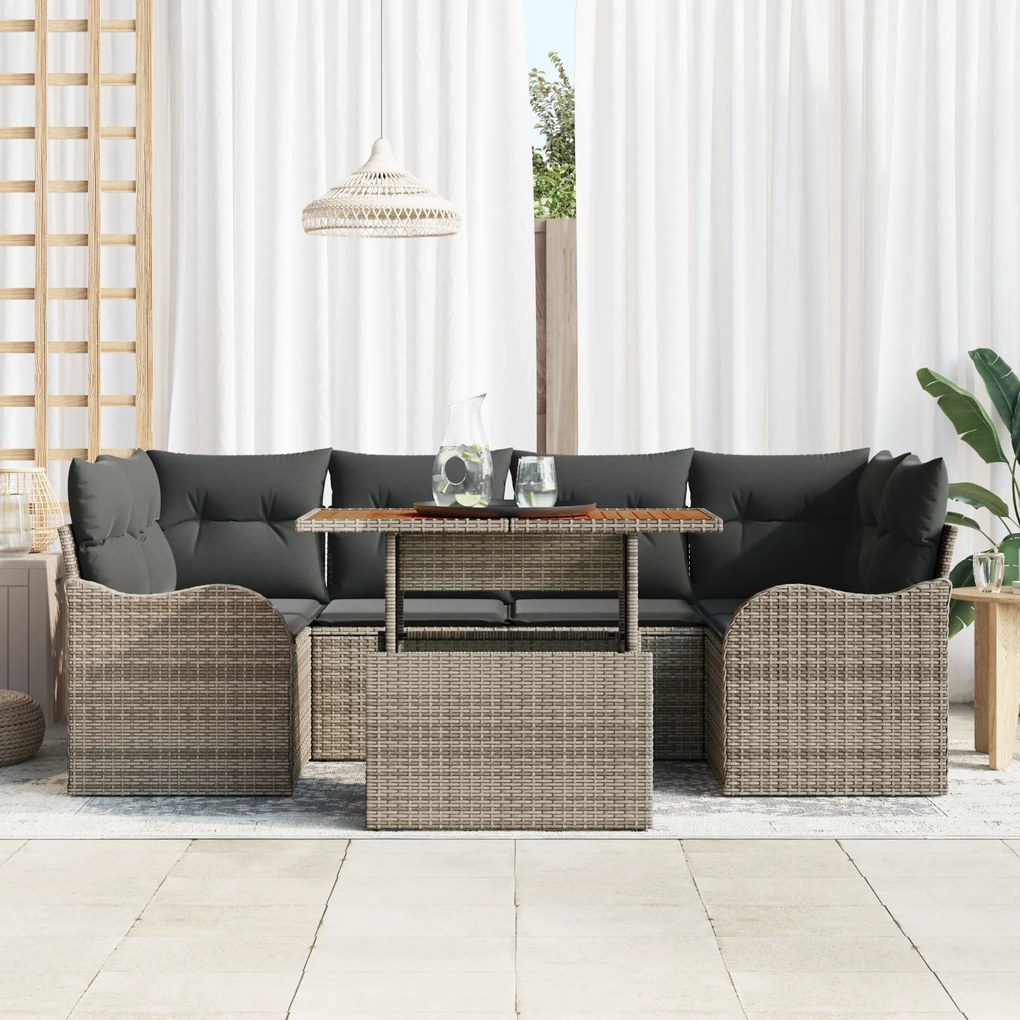 Conjunto de Sofá de Jardim vidaXL de 7 peças com Almofadas Cinza Ratta