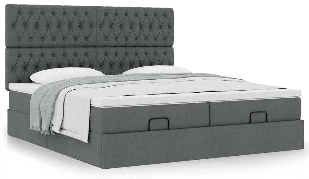 Estrutura de cama otomana com colchões tecido cinzento escuro