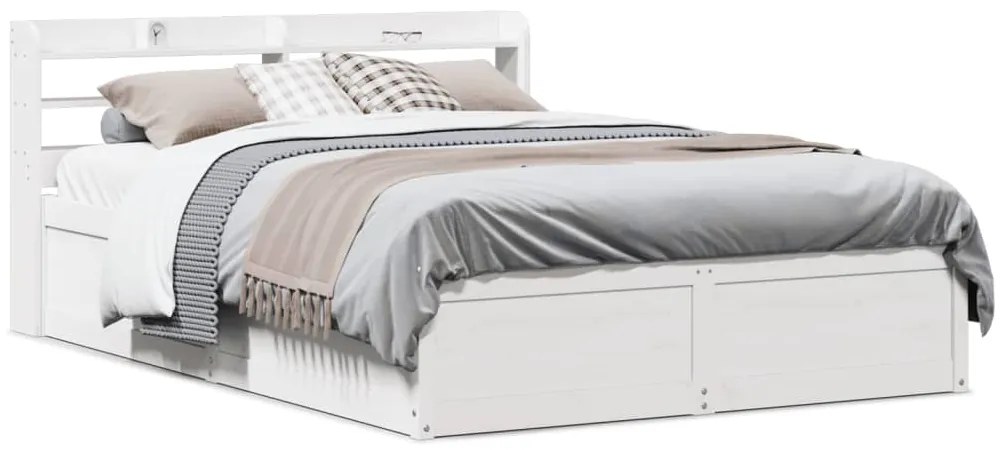Estrutura de cama com cabeceira 140x200 cm pinho maciço branco