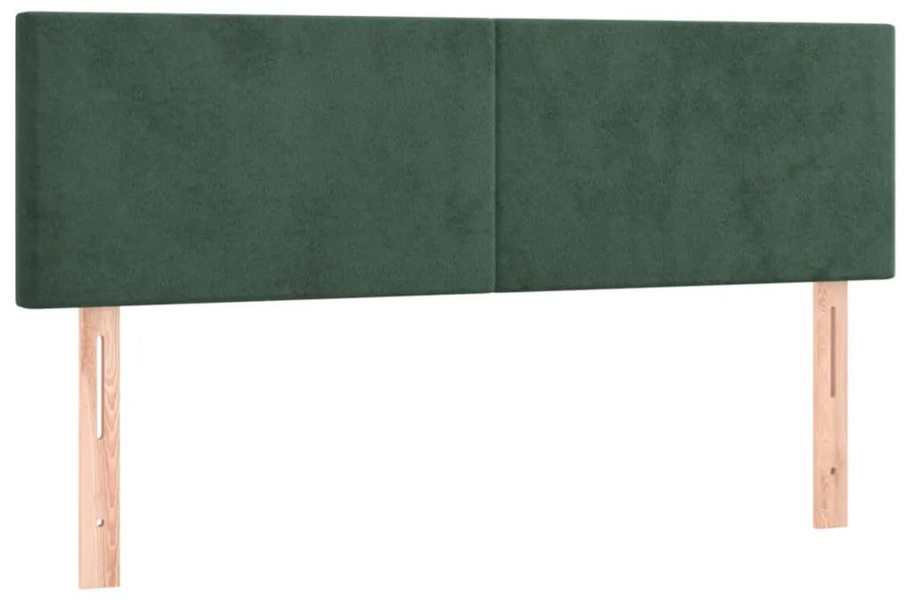 Cama box spring c/ colchão/LED 140x200 cm veludo verde-escuro