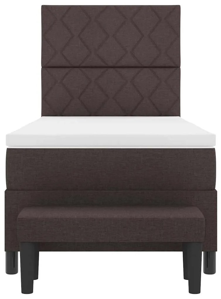 Cama Box Spring com Colchão &amp; Banco Castanho Escuro 100x200 cm Tecido