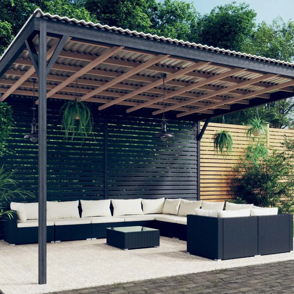 vidaXL 11 pcs conjunto lounge de jardim c/ almofadões vime PE preto