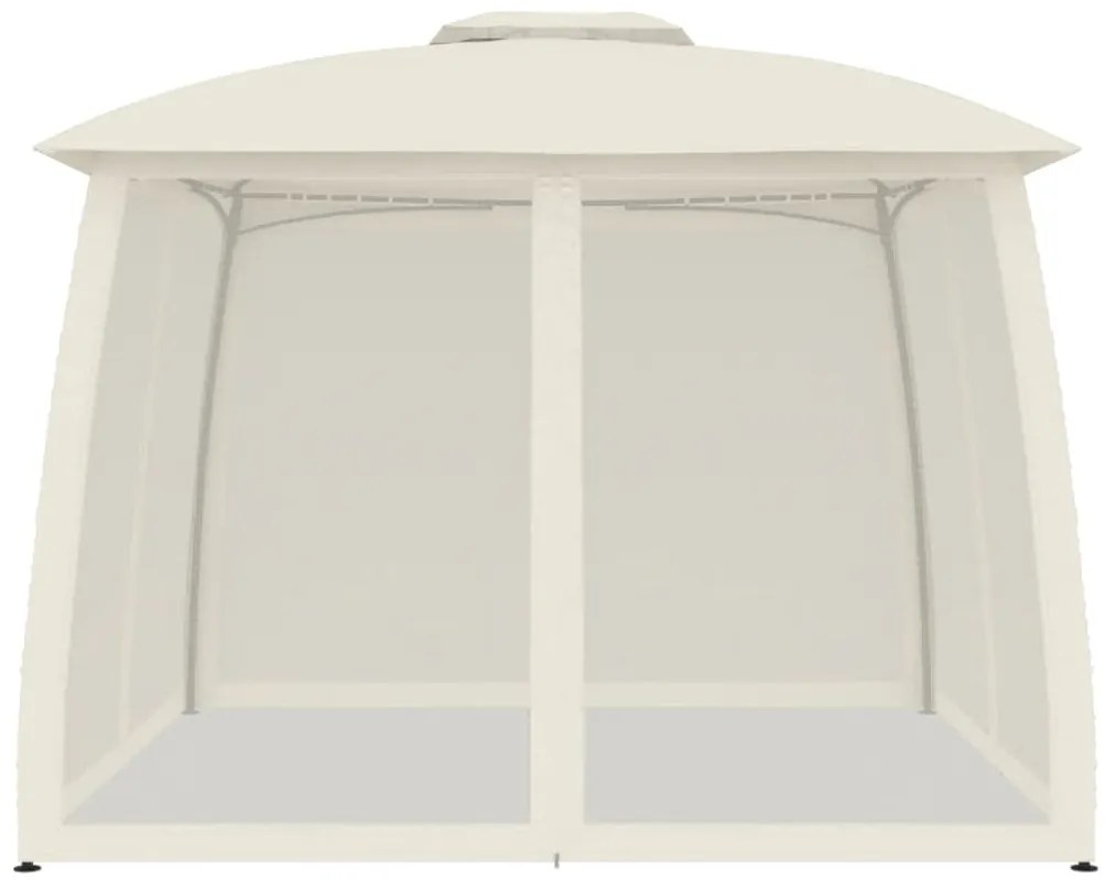 Gazebo com teto duplo e paredes de malha 2,93x2,93 m aço creme