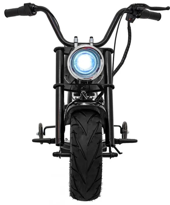 Mota elétrica infantil de 24V Chopper Warrior pneus pneumáticos e assento em pele sintética Preta