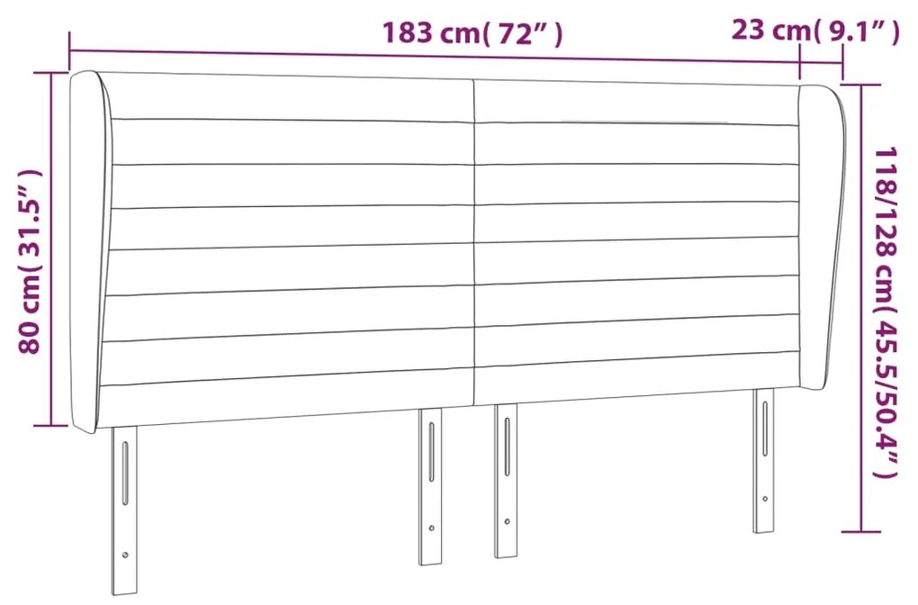 Cabeceira cama c/ abas tecido 183x23x118/128 cm castanho-escuro