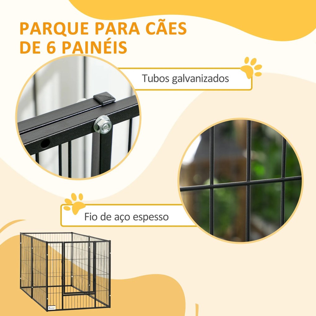 PawHut Parque para Cães de 6 Painéis Gaiola de Metal para Animais de E