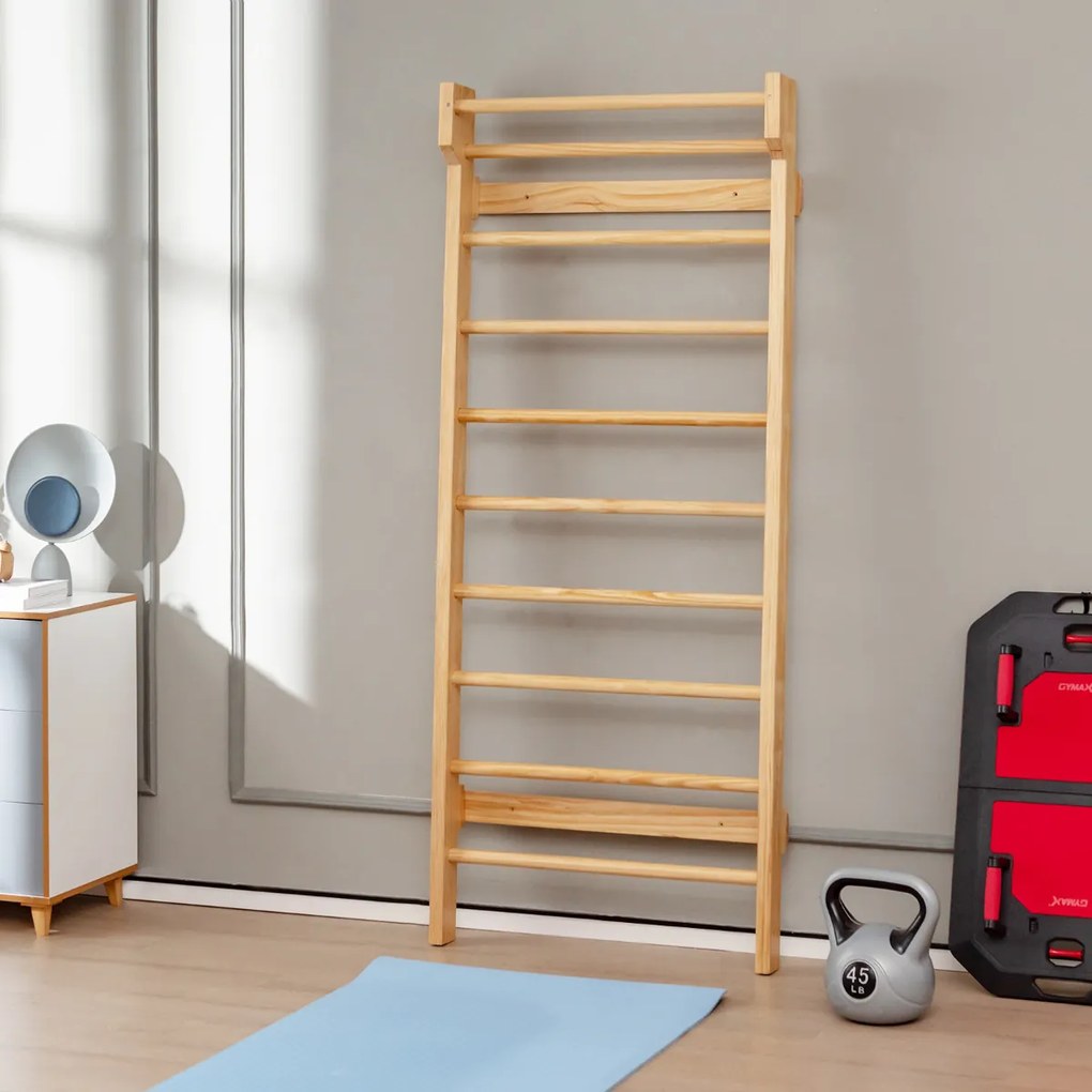 Barras de parede escada ginástica, encosto de madeira para academia, fitness, carga doméstica de 150 kg, inclui 4 âncoras, 195 x 81 x 14 cm