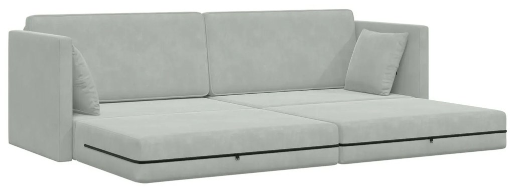 Sofá Cama de Chão 2-em-1 Cinza Claro 213x144x60 cm Veludo