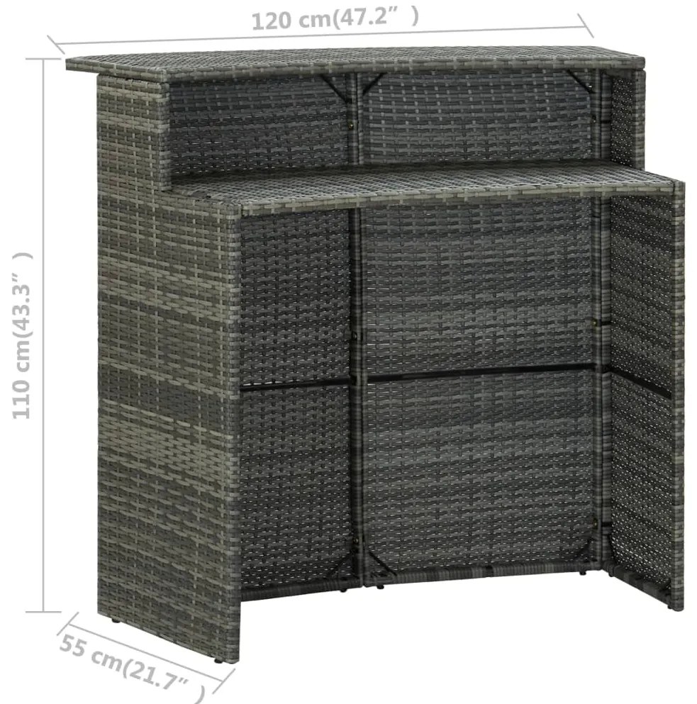 3 pcs conjunto de bar para jardim cinzento