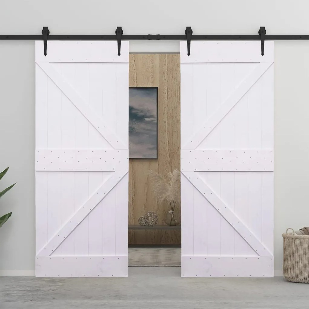 3092551 vidaXL Porta de correr com ferragens 100x210 cm pinho maciço branco