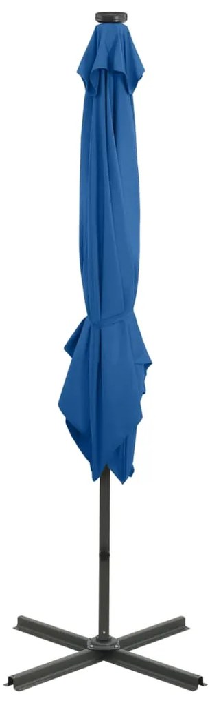 Guarda-sol jardim cantilever poste/luzes LED 250 cm azul-ciano