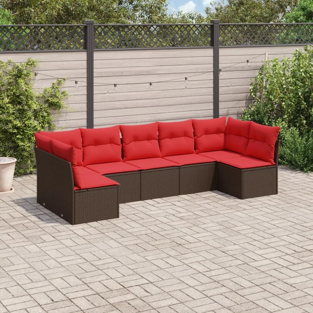 vidaXL 7 pcs conjunto de sofás jardim c/ almofadões vime PE castanho