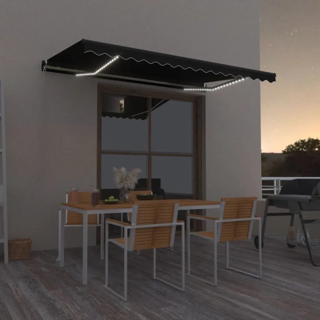 Toldo retrátil manual com LED 400x350 cm antracite