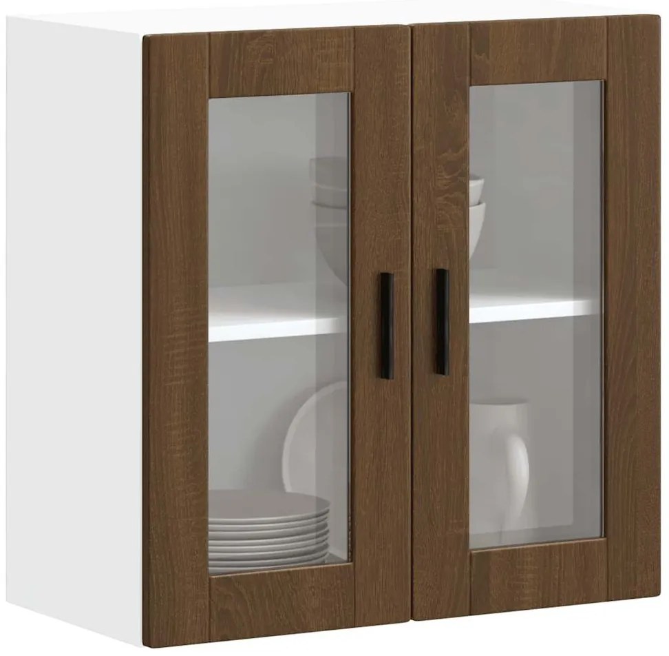 vidaXL Armário de parede cozinha porta vidro Porto carvalho castanho
