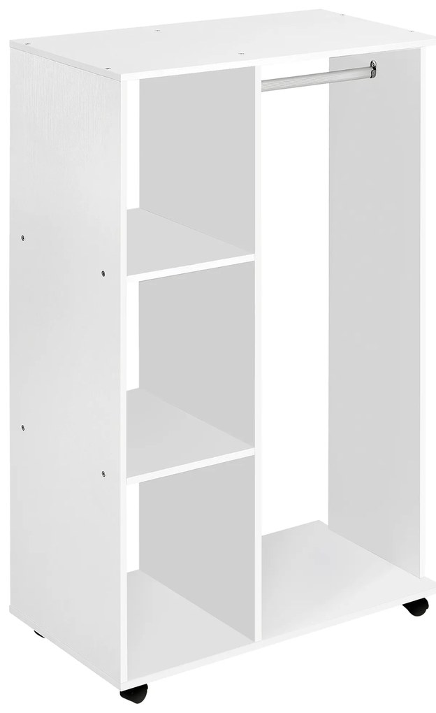 Guarda Roupa de Madeira Móvel Armário Roupeiro Aberto com Barra para Pendurar e 3 Prateleiras Organizadoras 80x40x128cm Branco