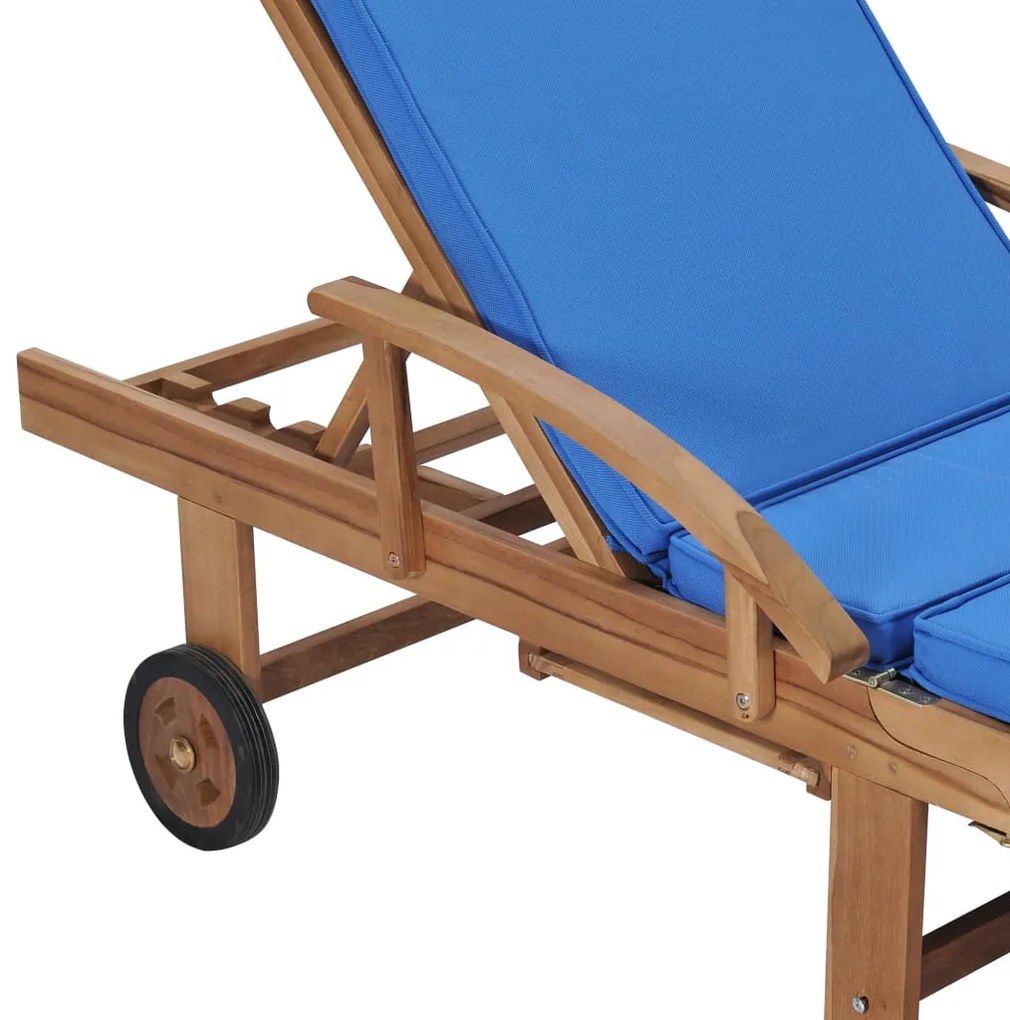 Espreguiçadeiras c/ almofadões 2 pcs madeira teca maciça azul