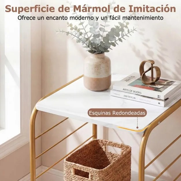 Estante giratória de 4 níveis Torre 360° com estrutura metálica 40 x 40 x 115 cm economiza espaço de canto para escritório, casa, sala, branca+Dourada