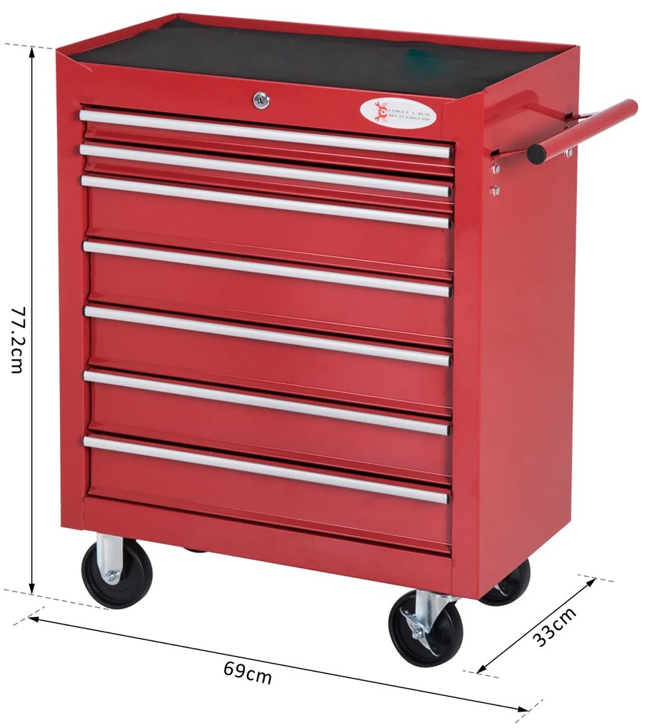 Carro de Ferramentas com Rodas Caixa Oficina Fechadura tipo Móvel de Armazenamento para Oficina Garagem e Casa Chapa de Aço Vermelho - 69x33x77.2cm