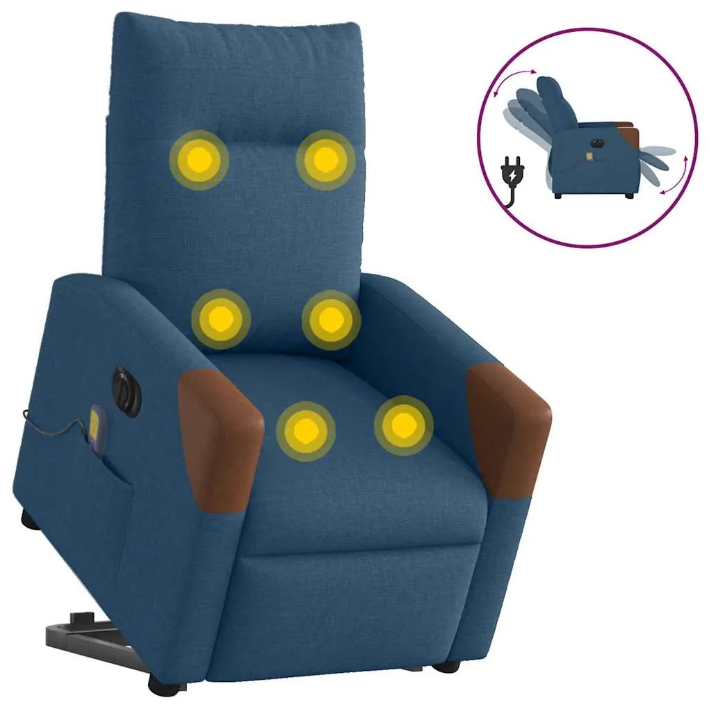 vidaXL Poltrona massagens elétrica reclinável elevatória tecido azul