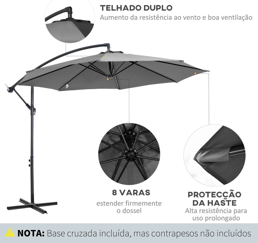 Chapéu de Sol de Jardim Ø295x245cm Chapéu de Sol Excêntrico Inclinável