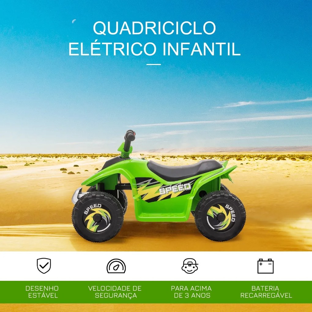 Moto 4 Elétrico Elétrica para Crianças de 18-36 Meses Quadriciclo a Bateria 6V com Avance e Retrocesso 72x40x45,5cm Verde