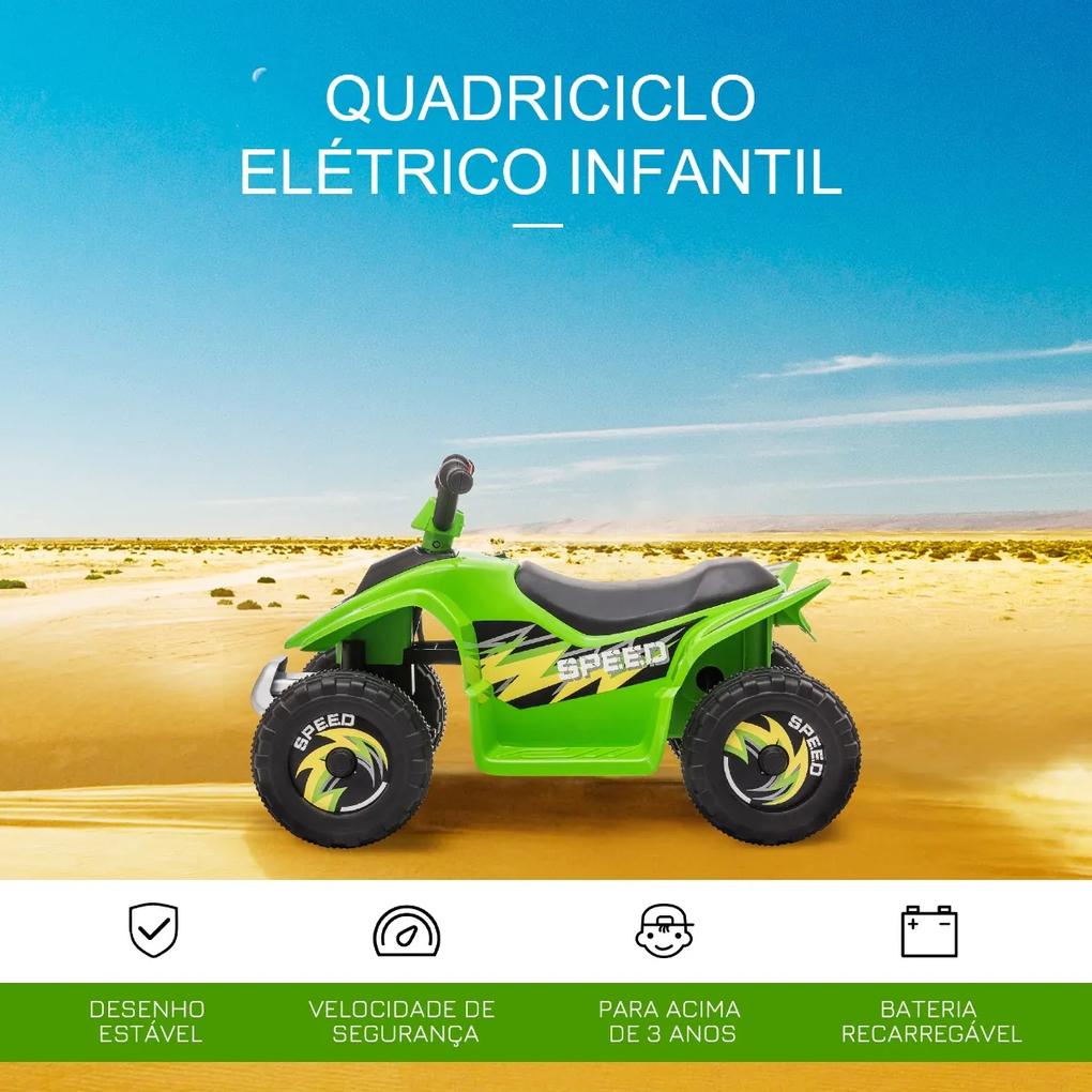 Quadriciclo Elétrico para Crianças acima de 3 Anos Veículo Elétrico Quadriciclo a Bateria 6V com Avance e Retrocesso Carga Máx. 30kg 72x40x45,5cm Verd