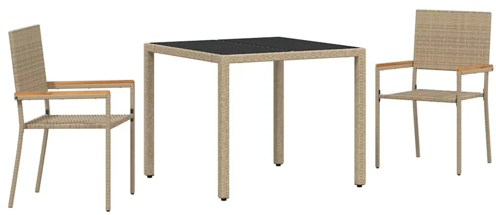Conjunto de Jantar de Jardim vidaXL 3 Peças Bege Rattan Poli