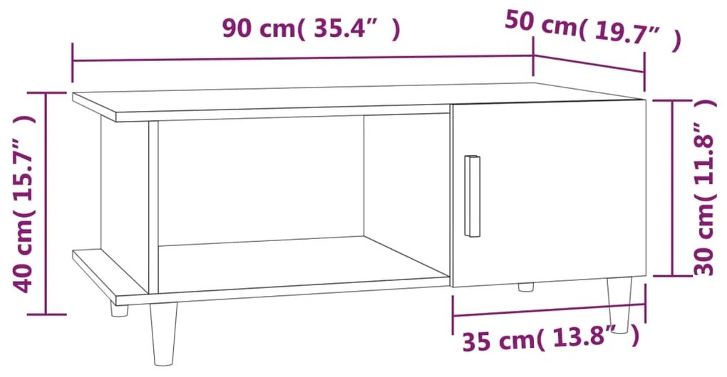 Mesa centro 90x50x40 cm derivados de madeira carvalho castanho