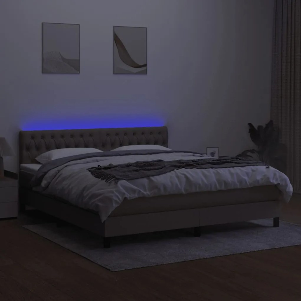 Cama box spring colchão/LED 160x200 cm tecido cinza-acastanhado