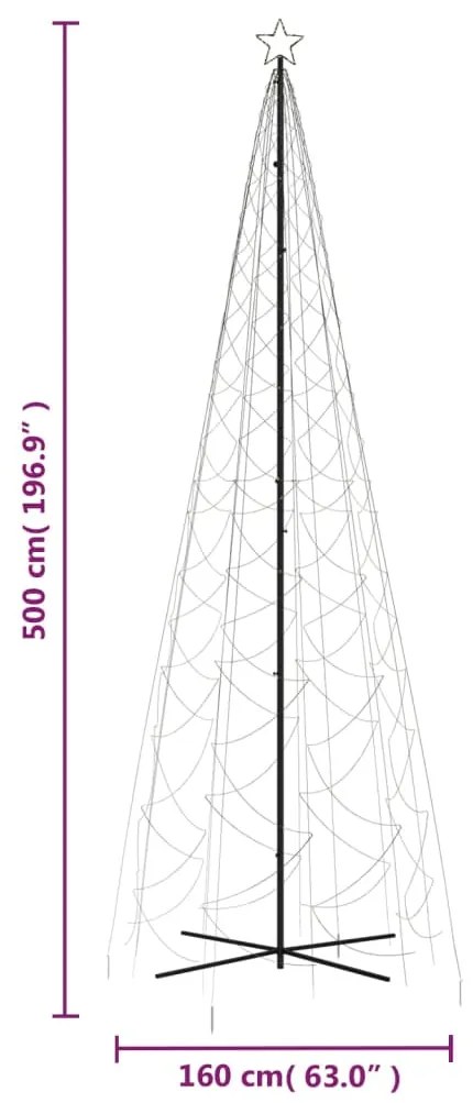 Árvore de Natal em cone 1400 luzes LED 160x500 cm branco quente