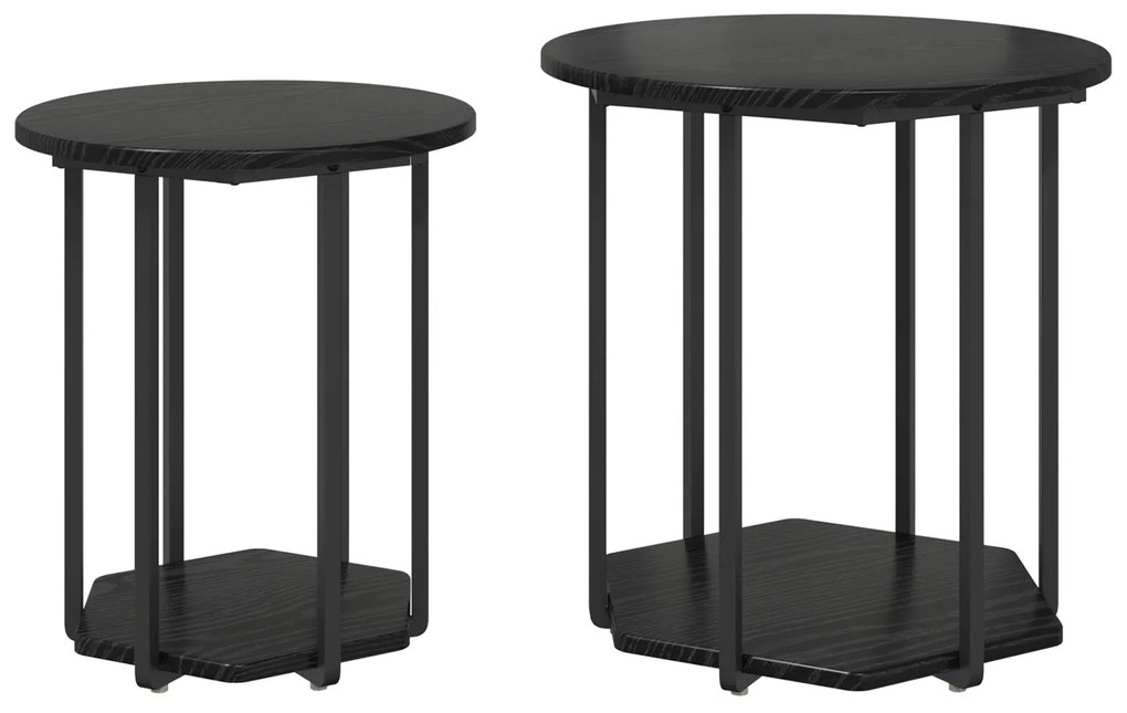 Conjunto de Mesas de Apoio 2 pcs Carvalho Preto em Madeira de Engenhar