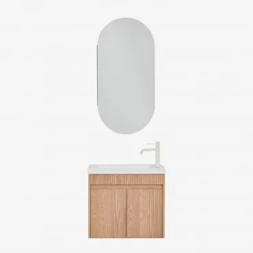 Conjunto De Móvel De Casa De Banho Suspenso Em Madeira Com Lavatório Integrado Narek Castanho Fresno & Ovalado Com Armazenamento 45x90 Cm Abner -