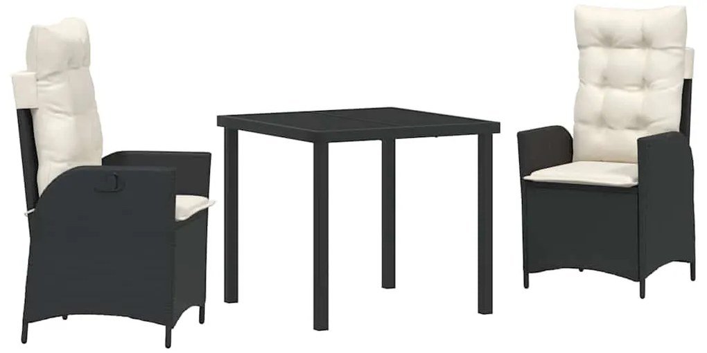 Conjunto de Jantar de Jardim com 3 Peças e Almofadas, Preto, Rattan Si