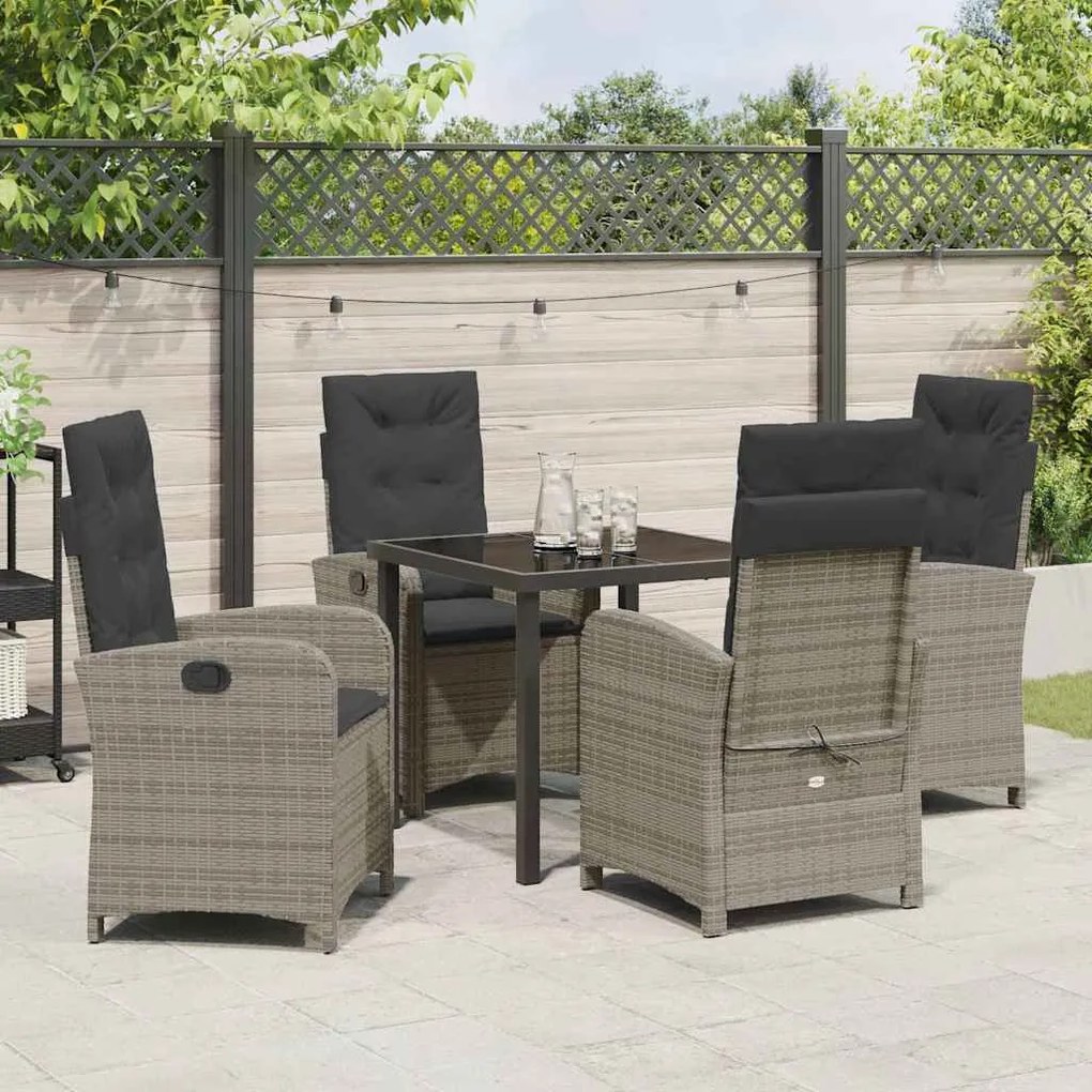 Conjunto de Jantar de Jardim de 5 Peças com Almofadas Rattan Cinza