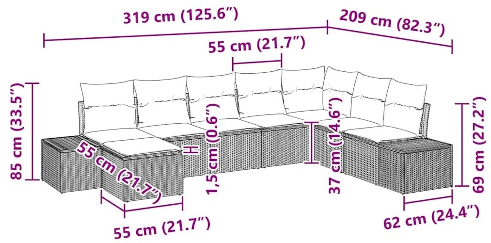 Conjunto de sofá de jardim com 8 peças e almofadas , em rattan sintéti