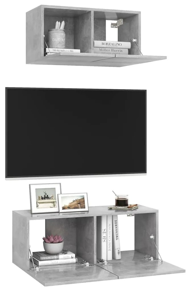 2 pcs conjunto de móveis de TV derivados madeira cinza cimento