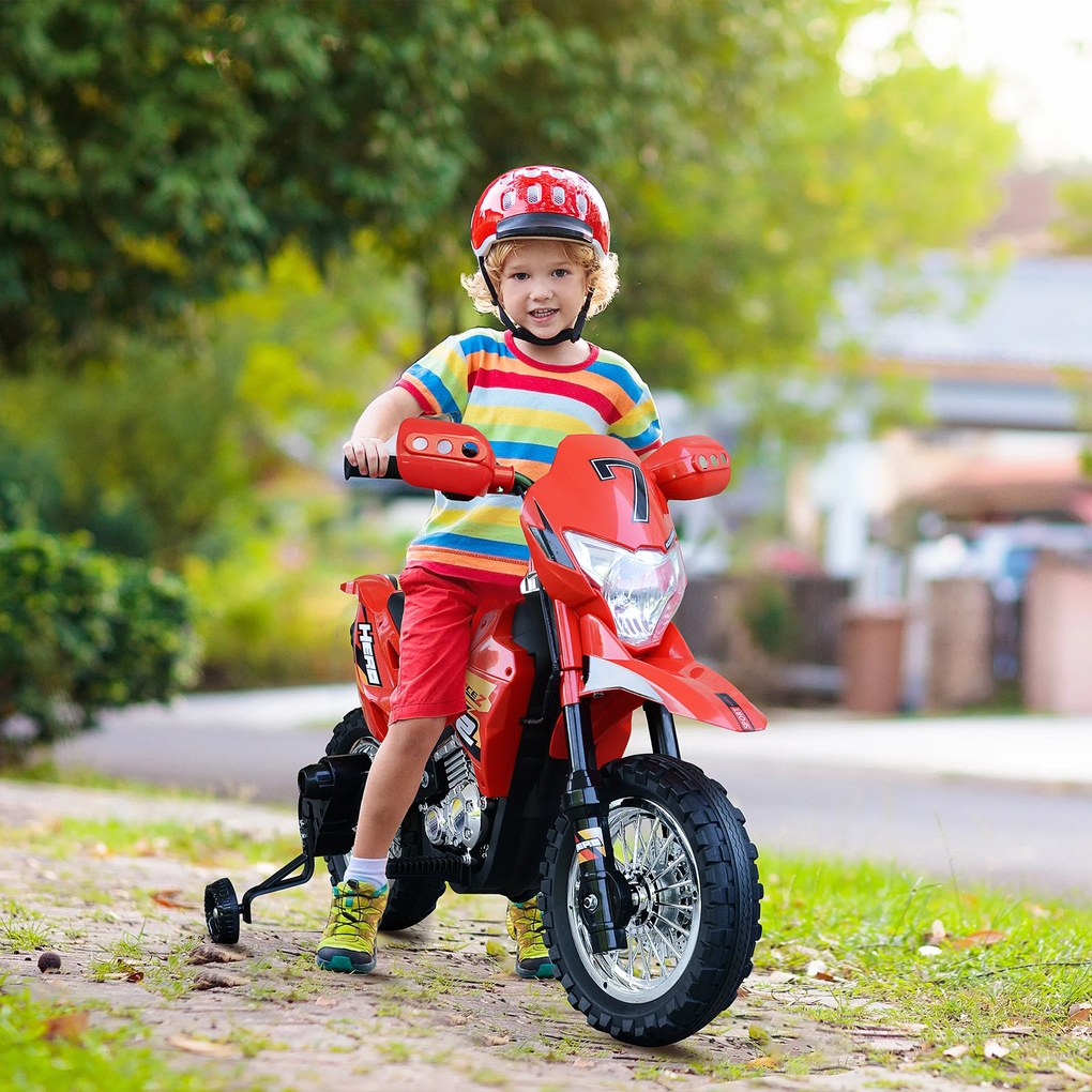 HOMCOM Mota Elétrica Infantil Motocicleta Elétrica para Crianças acima de 3 Anos com Luzes Música e Rodas de Apoio 109x52,5x70,5cm Vermelha