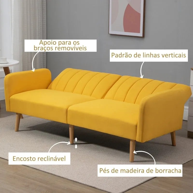 Sofá Cama de 2 Lugares com Encosto Ajustável - Amarelo - Design Escand