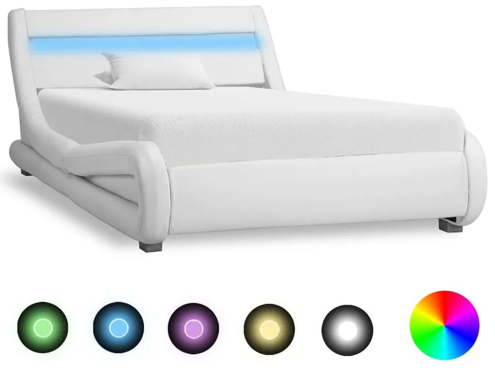 Estrutura de cama com LED 100x200 cm couro artificial branco