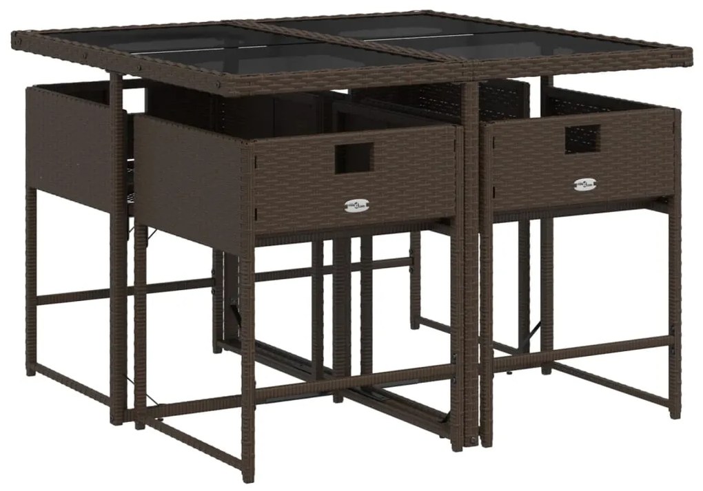 5 pcs conjunto jantar p/ jardim c/ almofadões vime PE castanho