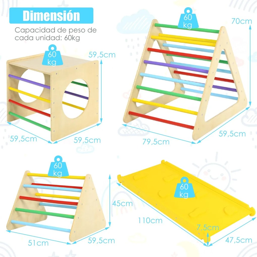 Conjunto de escalada infantil 5 em 1 com parque infantil de madeira natural