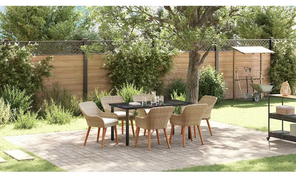 Conjunto de Jantar de Jardim 7 Peças Bege em Rattan e Poliéster