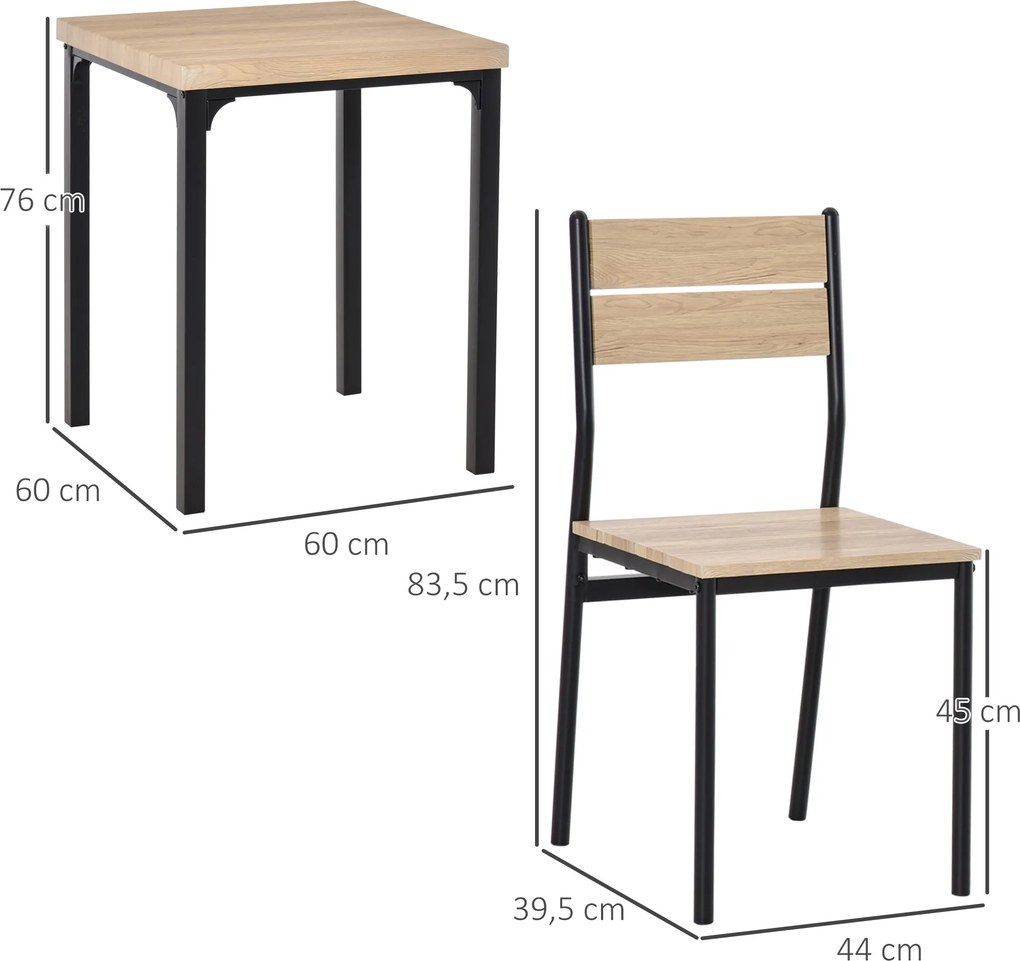 Conjunto de mesa e cadeiras para 2 pessoas, conjunto de jantar de 3 peças com 2 cadeiras encaixáveis em carvalho claro