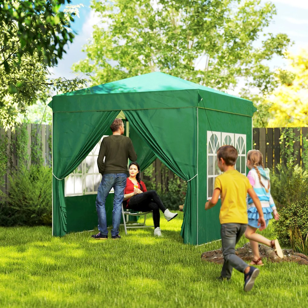 Tenda Dobrável Pop-Up 248x248x270 cm com 4 Paredes Laterais Anti-UV Altura Ajustável e Bolsa de Transporte Verde Escuro