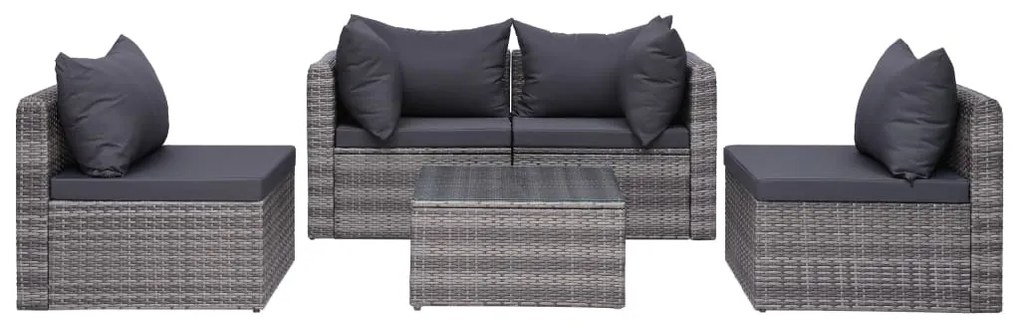 9 pcs conjunto lounge de jardim c/ almofadões vime PE cinzento